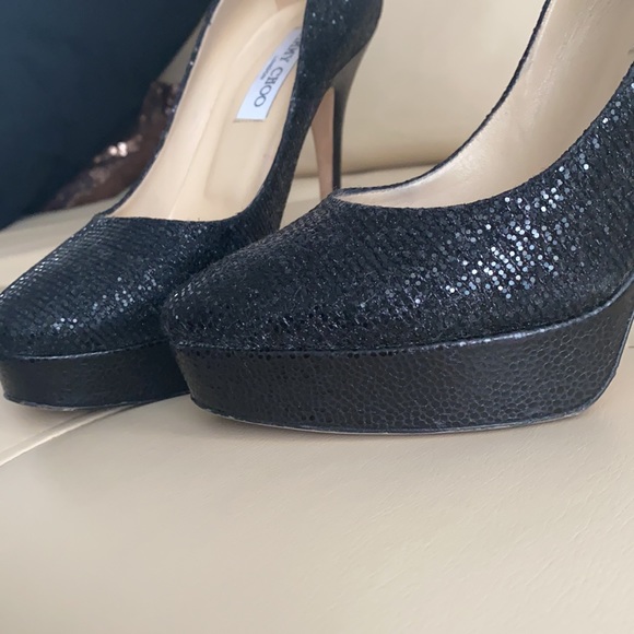 JIMMY CHOO black sequinned platform pumps size 9. - Picture 6 of 7